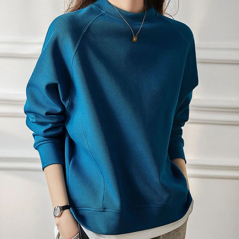 

Fashion O-Neck Solid Color Fake Two Pieces Blouse Women's Clothing 2023 Autumn Winter Loose Korean Tops Casual Shirt