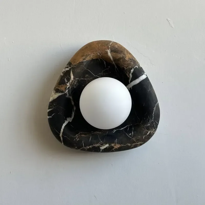 Modern Natural Black Marble Wall Lamp for Living Room Bedroom Decorative Stone Sconce Lighting Fixture Home Interior Design