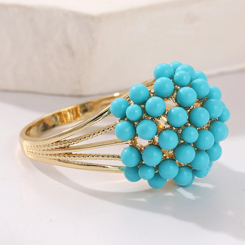 Vintage-Ring für Damen mit eingelegtem blauen Stein, ethnische Goldfarbe, geometrisch, hohl, für den Alltag, Party-Schmuck, Jubiläumsgeschenk – Detail 2
