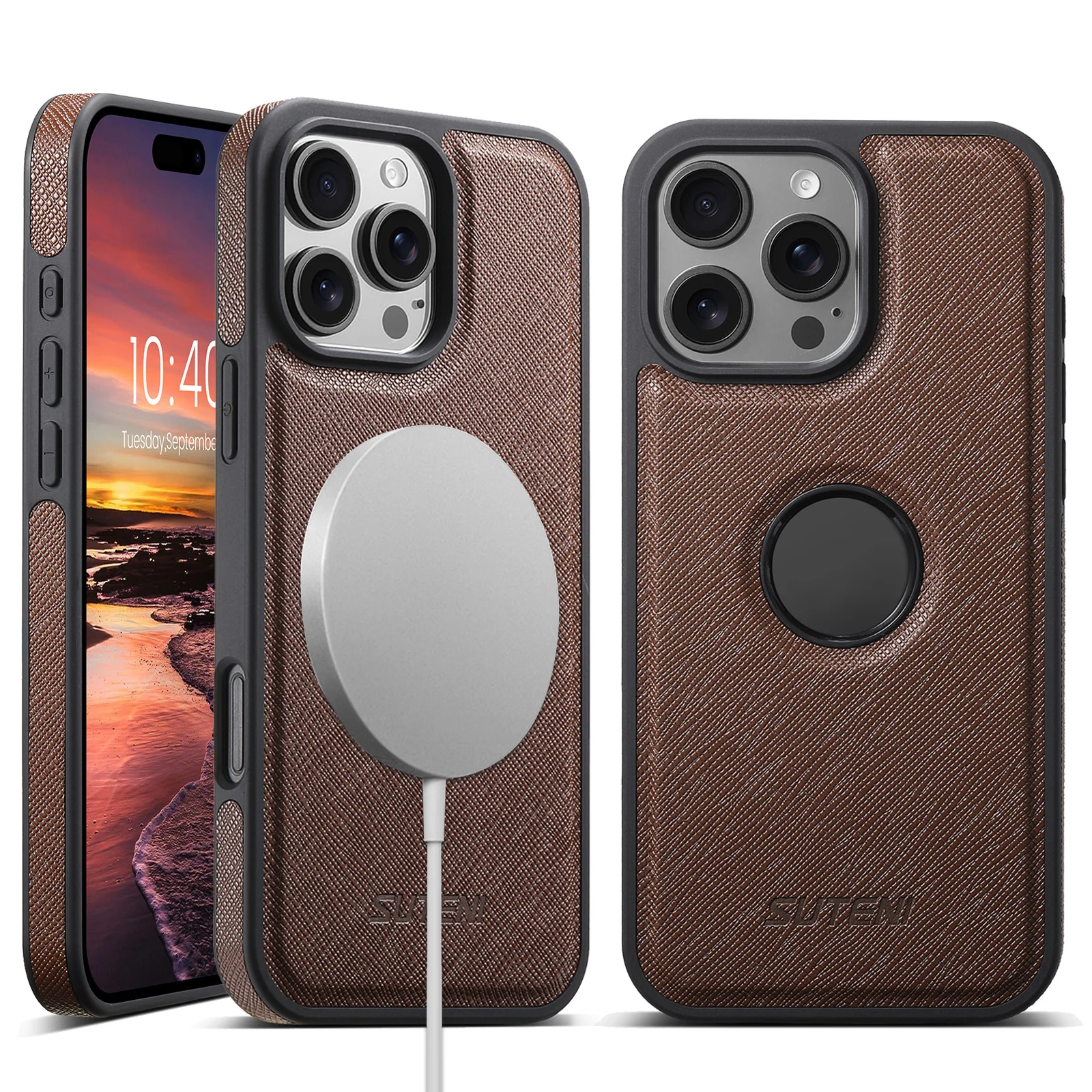 SUTENI Luxury PU Leather Wireless Charging Magnet Phone Case For iPhone 16 Pro Max 15 Plus 14 Pro 13 12