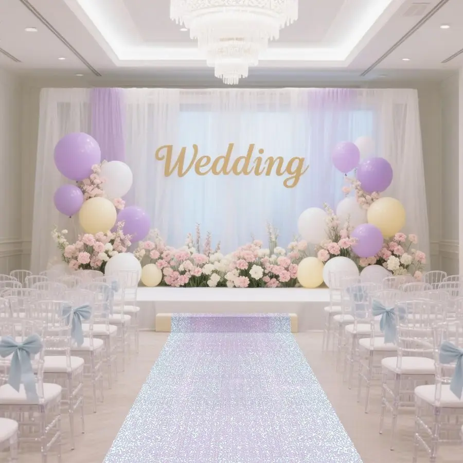 

Wedding Aisle Runner Iridescent White Sequin Carpet Sparkly Rug for Ceremony Indoor Outdoor Engagement Decoration 4FTx15FT