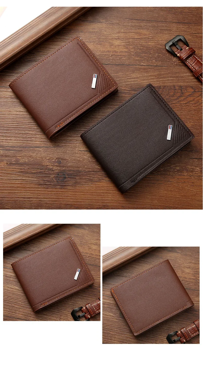 Kurze Herren-Geldbörse aus mattiertem Leder, Münzfach mit mehreren Steckplätzen, Fotohalter, kleine Herren-Geldbörse – Detail 9