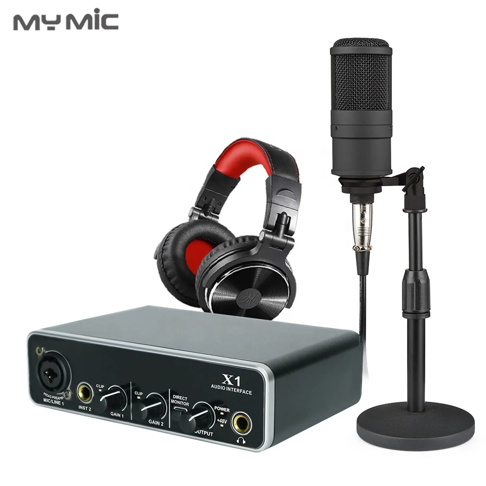 

MX10 Professional studio equipment kit condenser microphone studio recording mic headphone audio usb sound card for Singing room