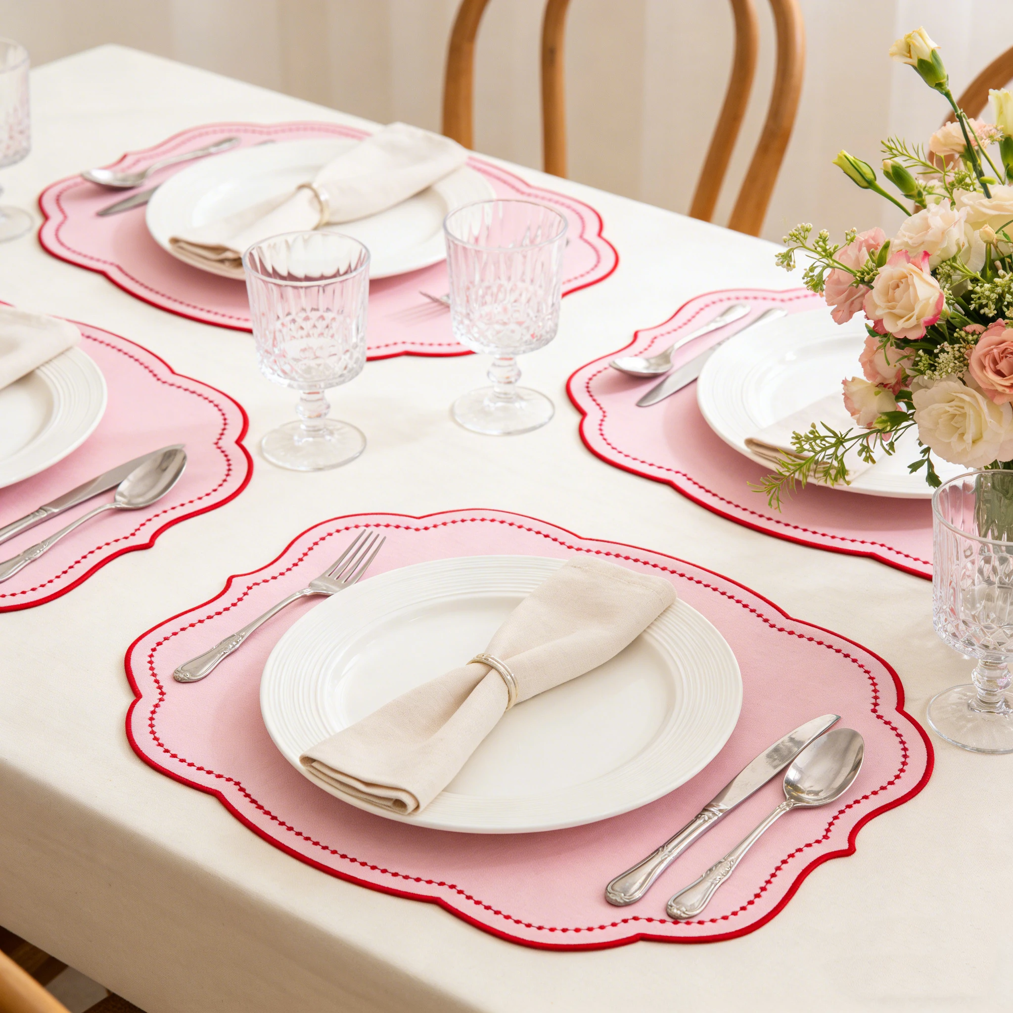 4PCS Thick Cotton and Linen Embroidered Placemats for Wedding Party Birthday Dinner Tea Towel Table Rustic Christmas Napkins