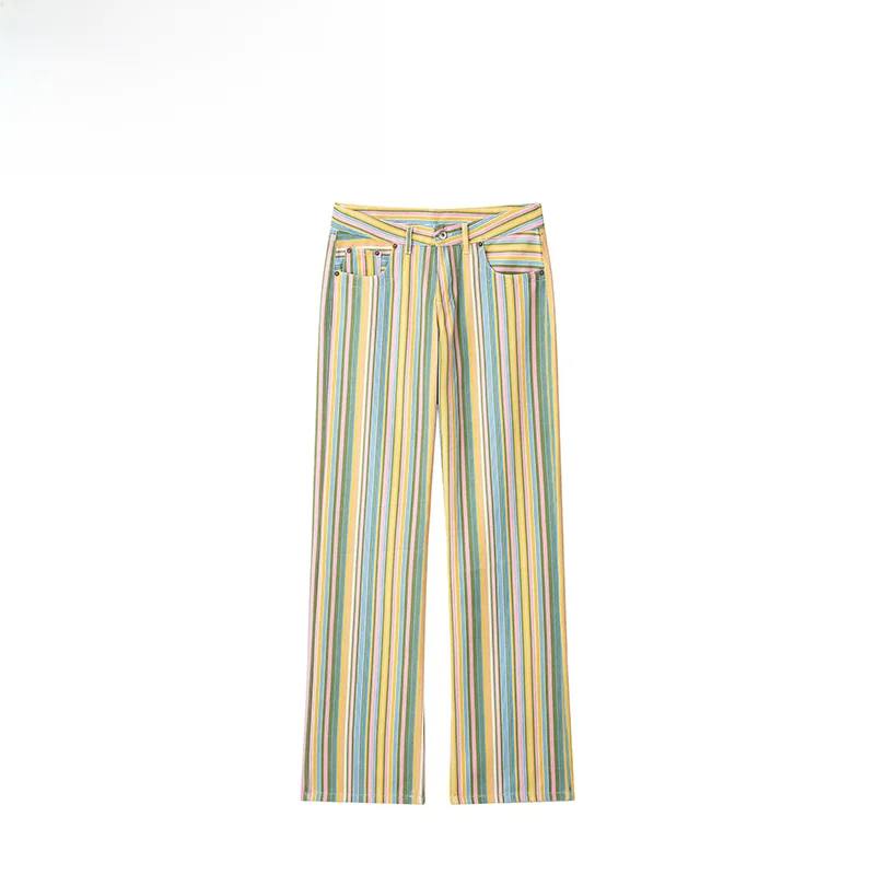 Low Waist Wide Leg Striped Color Block Versatile Women's Jeans Casual Pants Summer New Arrival from China Polyester Fiber
