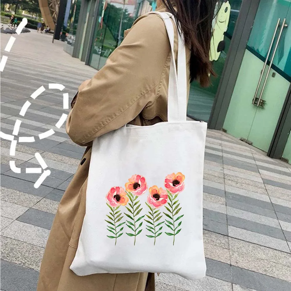 Cornflower Iris Lavender Cosmos Pink Blue Yellow Flower Poppy Daisy Sakura Lilac Womens Canvas Shopper Tote Bag Shopping Handbag view 2