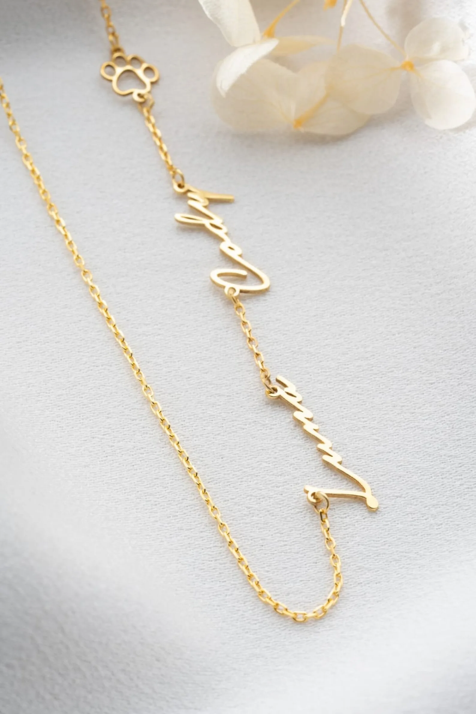 

Персонализированное ожерелье с двойным именем домашнего животного, ювелирные изделия с двумя именами и принтом лапы для мамы, минималистичный подарок на память о домашних животных для любителей собак и кошек