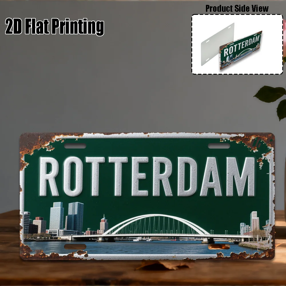 2D Flat,1pc, Vintage Sign, Only for decoration, Yard Signs & Wall Art , Rotterdam Sign, Dutch Urban Riverside Style Decor