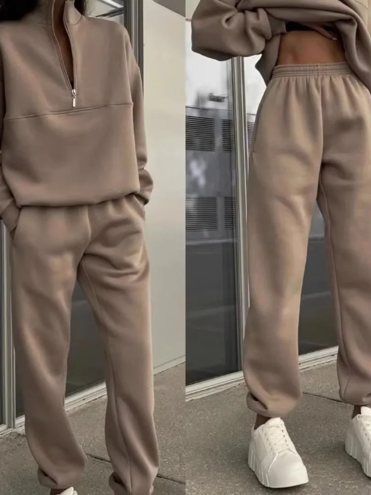 

Thiened Long Sve Sweatirt And Pants Set for Women Casual Versatile Faionable Two Piece Winter Outfit
