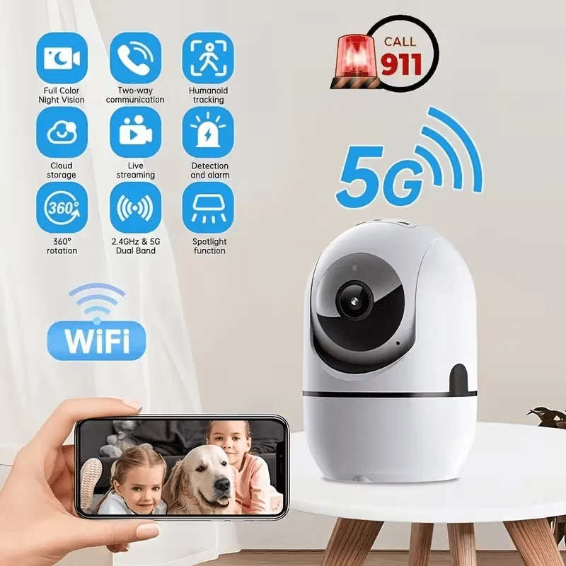4MP 360° Indoor Smart Security Camera, 360° Pan/Tilt Home Security Camera, 5Ghz And 2.4Ghz Dog Camera with HD Video, Two-Way Aud