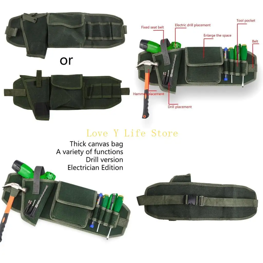 L74C Thick Canvas Bag with Multi-Pockets Hammer Screwdriver Holder for Electricians