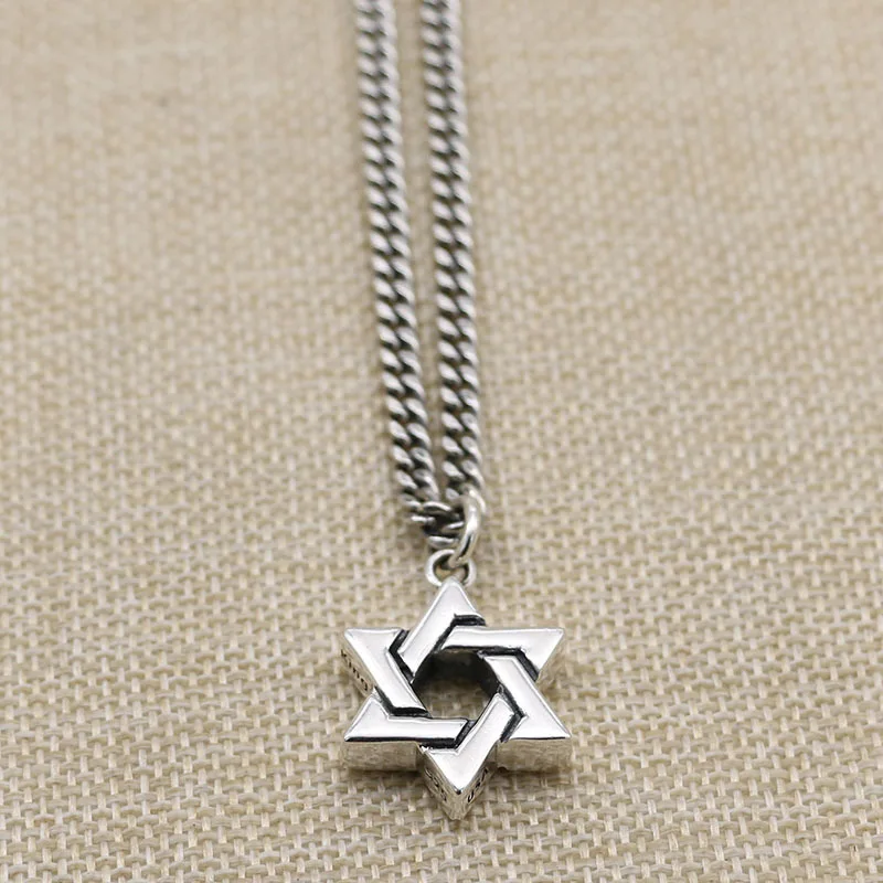 direct deal Korean version individuality men and women s925 sterling silver six-pointed star pendant necklacePunk sweater chain