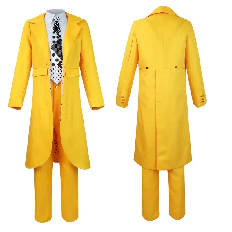 

2025 Movie The Mask Jim Carey Cosplay Costume Adult Yellow Coat Shirt Pants Accessories Full Set La Máscara Role Play Suit Hallo