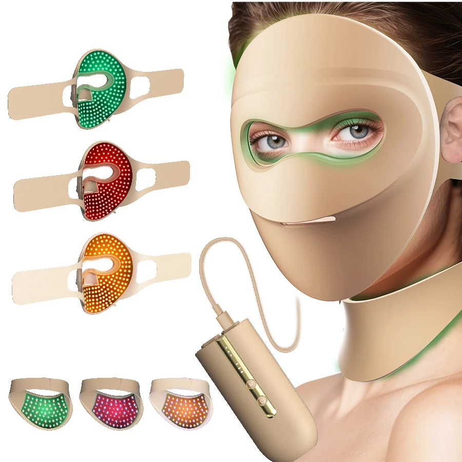 Bijgewerkt infrarood LED-gezichtsmasker Nekverzorging Groen licht Donkere vlek Verwijder 3-kleuren LED Roodlichttherapie Gezichtshuid Schoonheidsapparatuur - afbeelding 2