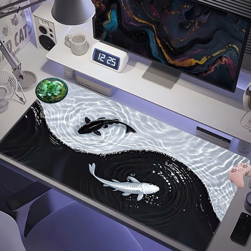 Yin Yang Koi Fish Extended Gaming Mouse Pad Non-Slip Rubber Desk Mat for Office PC Laptop Workstation