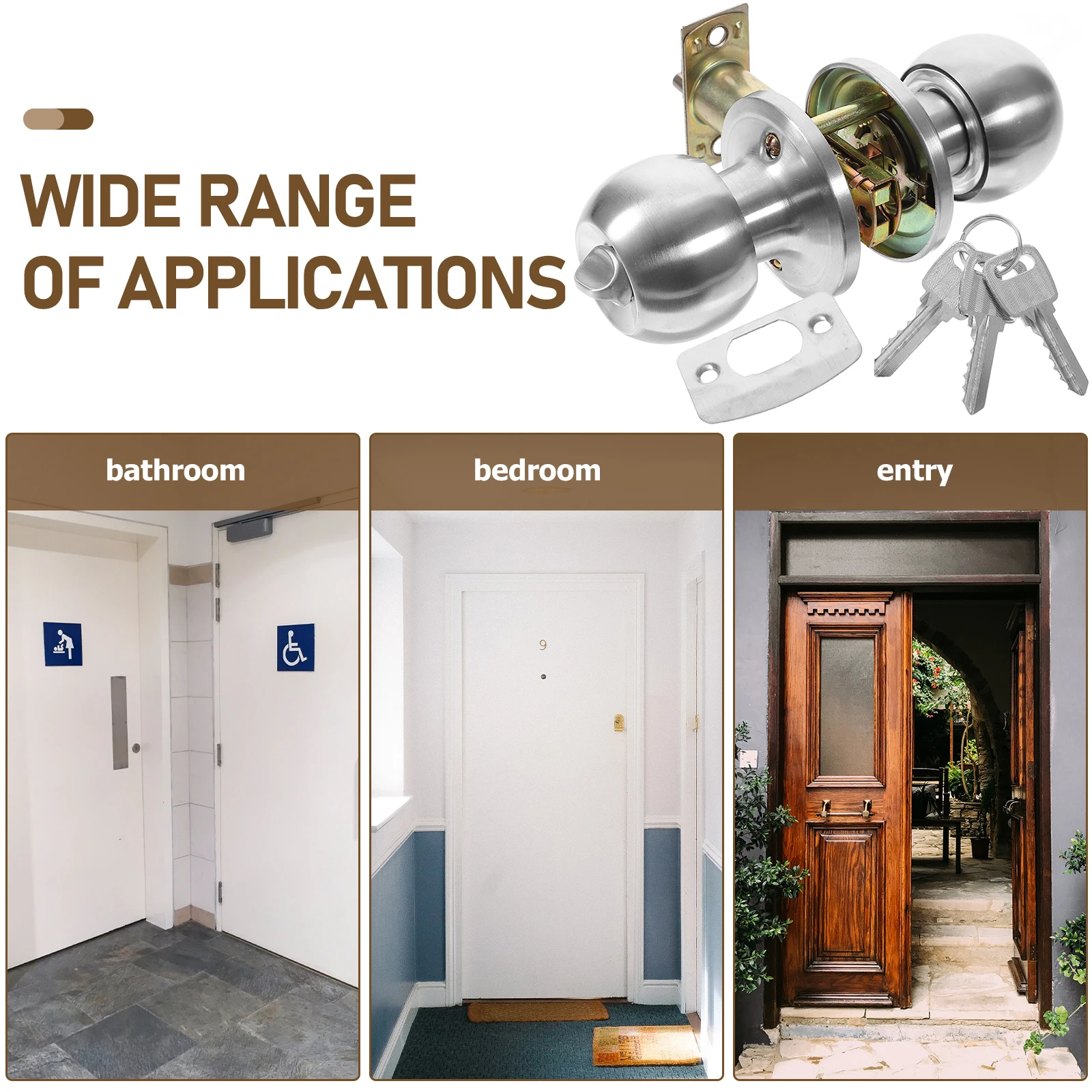 

Door Lock Stainless Steel Anti Rust Bedroom Bathroom Interior Door Knob Lock with Key Locking Handle Doorknob with Key