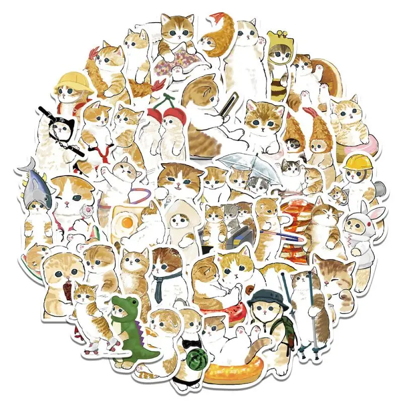 64Pcs Cute Cat Cartoon Stickers DIY Decoration Suitcase Scrapbooking Phone Laptop Stationery Kitty Kid Toy Sticker