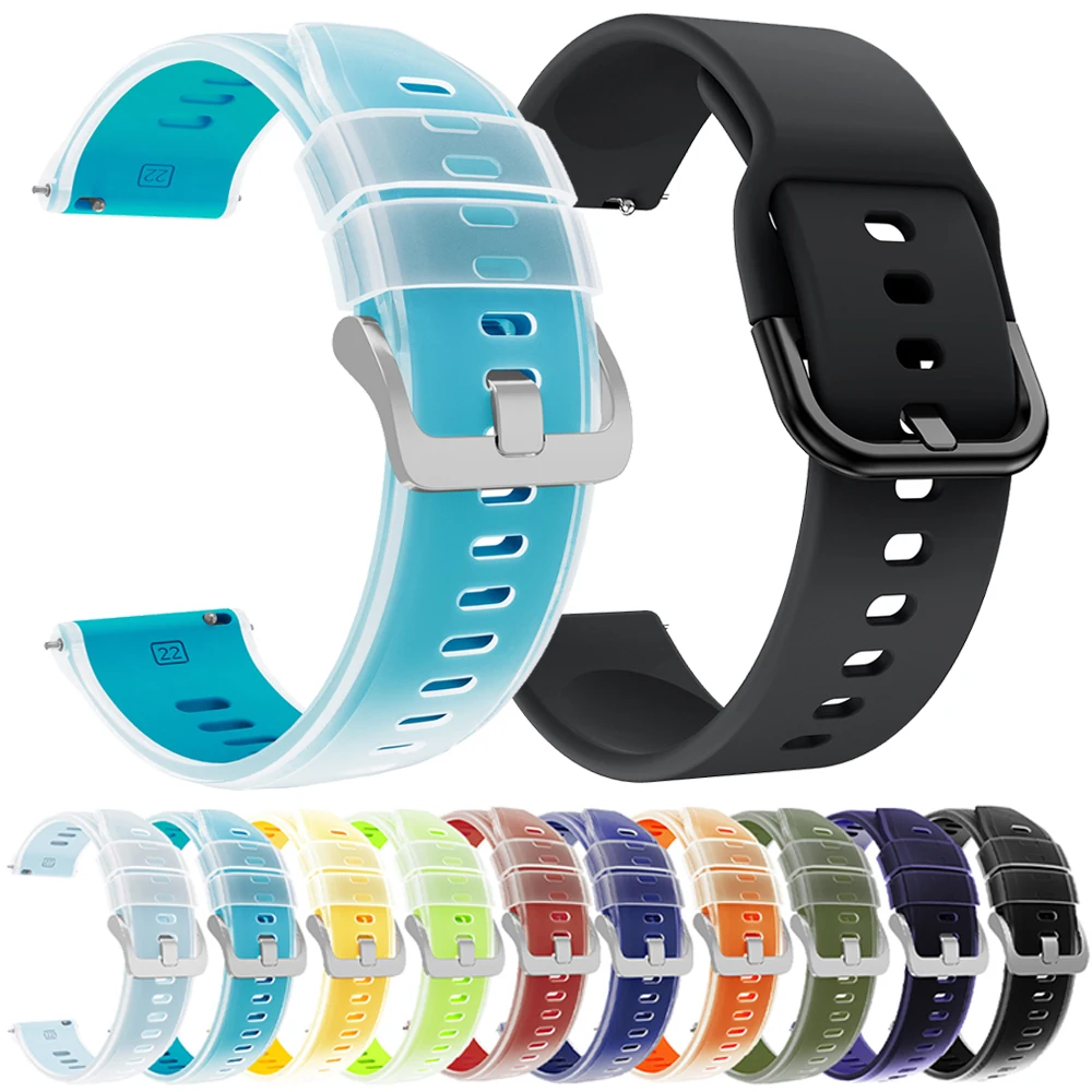 Silikonarmband für Samsung Galaxy Watch 3 45 mm 46 mm Gear S3 Halbtransparentes zweifarbiges Ersatzband für Huawei GT 6 Pro 46 mm