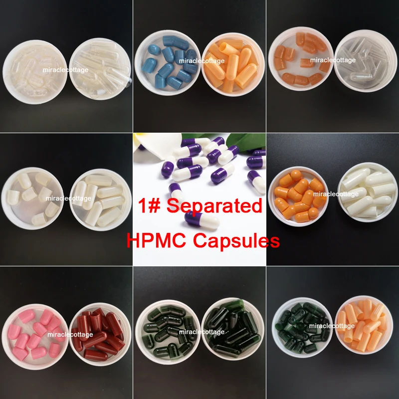 10,000pcs Size 1 Separated HPMC Vegetarian Empty Capsules,1# Vegetable Capsules---White Clear Blue Red Yellow Pink Green Colors