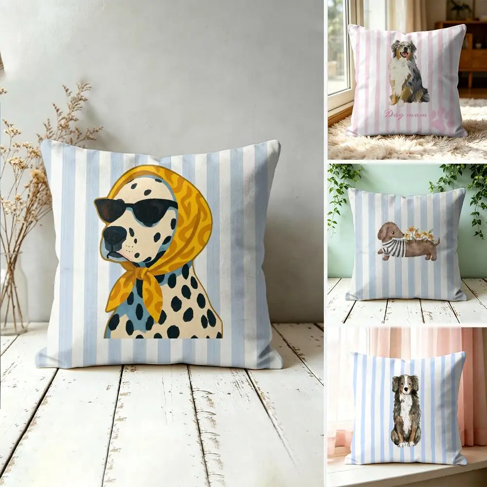 Simple Striped Marine Dog Cushion Cover Square Short Plush Pillow Case Living Room Sofa Home Decor Funda 40X40