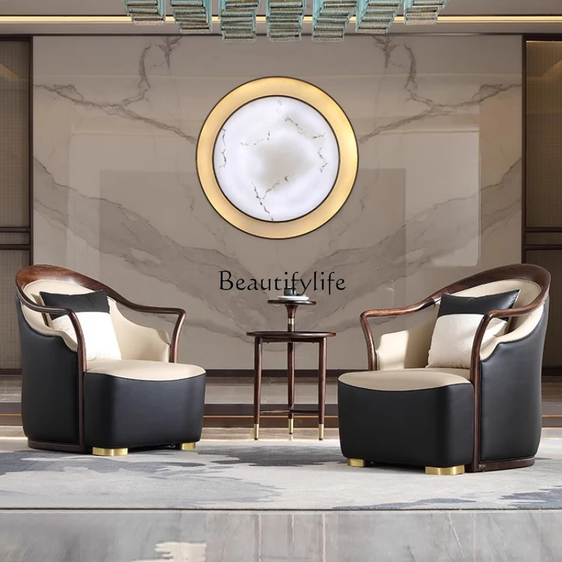 

New Chinese ebony leisure chair solid wood balcony leather single chair