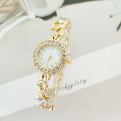 Hot Sale Graceful and Fashionable Diamond Swan Women's Watch Full Diamond Digital Female Student Gold Watch