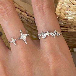 Foxanry 1 PC Silver Color Sparkling Zircon Cuff Ring For Women Creative Romantic Sweet Star Geometric Wedding Bride Jewelry Gift