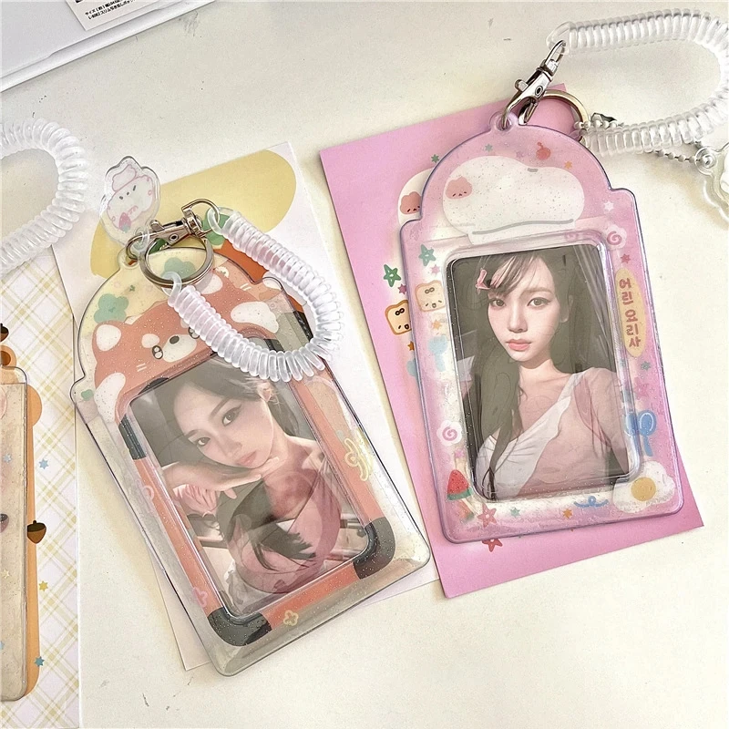 Ins Style Kawaii Animal Photo Holder for 3 inch Photo Holder PVC Card Case K-Pop Idol Photocard Protective Holder With Keychain