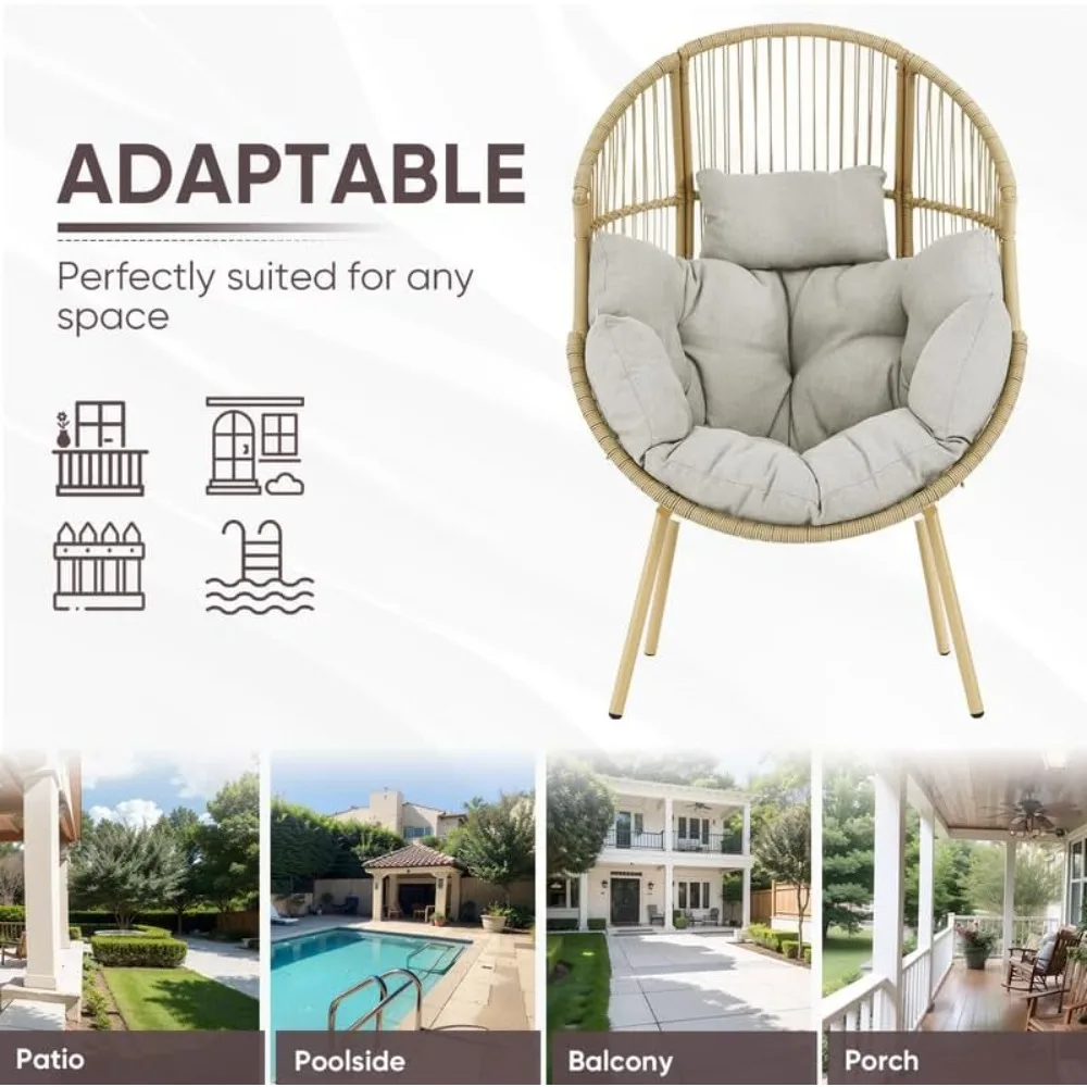 كرسي Belord للأماكن الخارجية على شكل بيضة من الخيزران - كرسي صالة بيض فردي بسعة 300 رطل مع وسادة مقاومة للماء للشرفة B #5