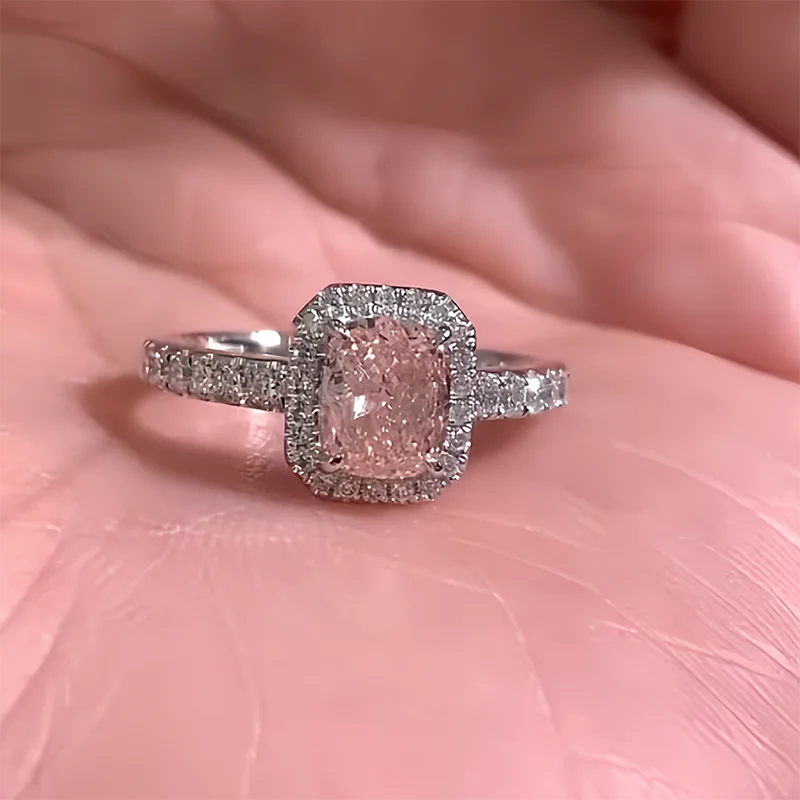 1Ct Pink Color VS-VVS Radiant Cut CVD HPHT Lab Grown Diamond Ring IGI Certified Platinum 950 Pink Ring Gift For Her