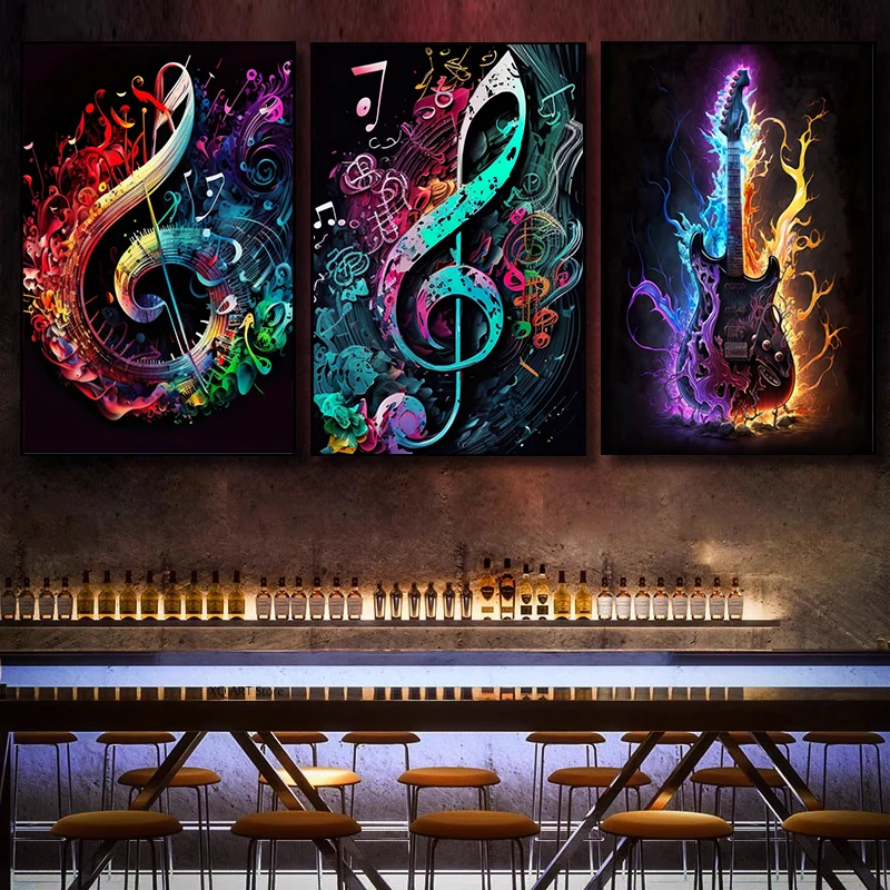 Colorful Symphony Guitar Canvas Painting Musical Inspiration Poster Print Wall Art for Living Room Home Decor Frameless Gifts