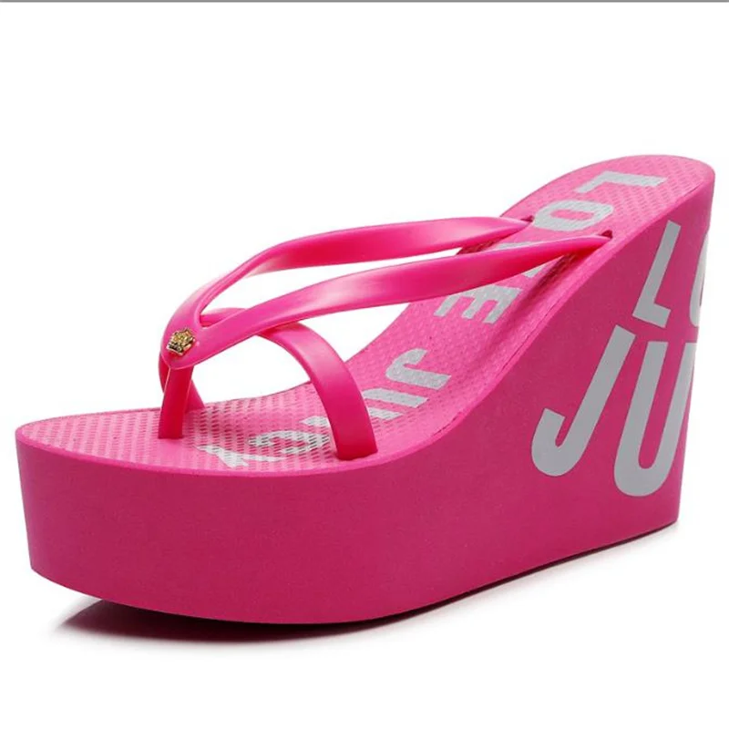 Sommer-Keilabsatz-Flip-Flops für Damen, Stoff-Zehensteg-Sandalen mit klobiger Plattform, Übergrößen, leichte, rutschfeste Strandsandalen