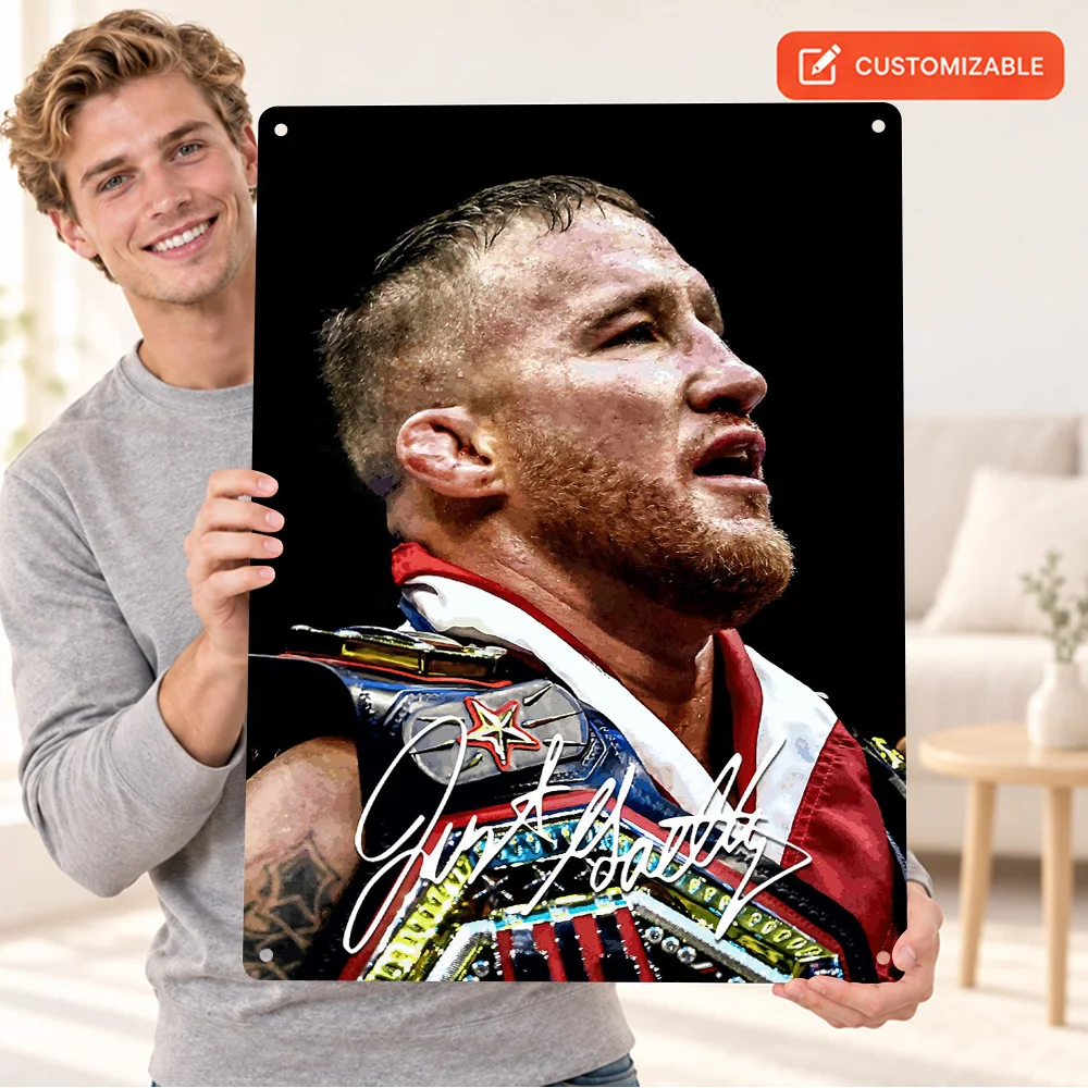 Justin Gaethje Championship Belts Printed Poster Customized Aluminum Sign Gold Plates Black Straps Wall Art For Fitness Studio