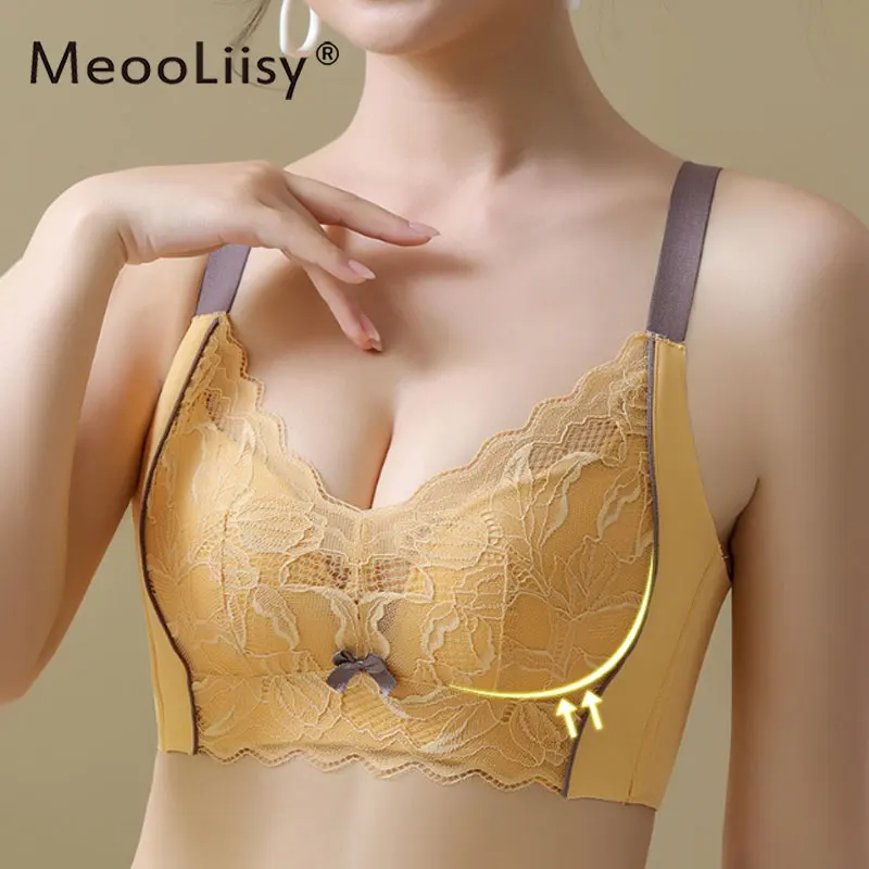 MeooLiisy Latex Lingerie Sexy Lace Push Up Bras for Women Wireless Plus Size Bralette 3/4 Thin Cup Underwear