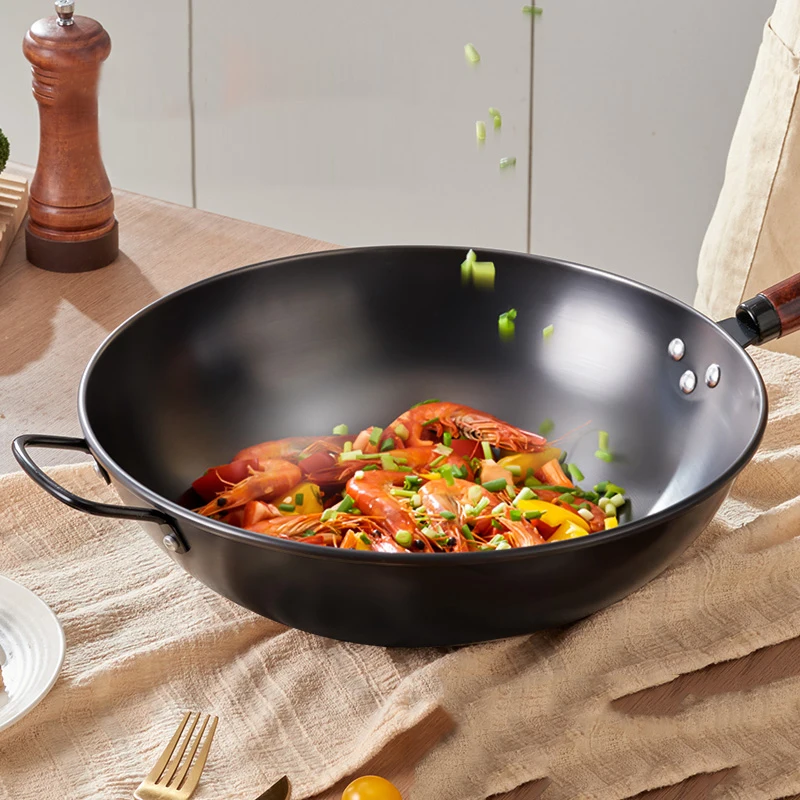 GIANXI High-Grade Handmade Iron Pan Without Coating Household Cooking Pots Health Wok Frying Pan Non-stick Frying Pan