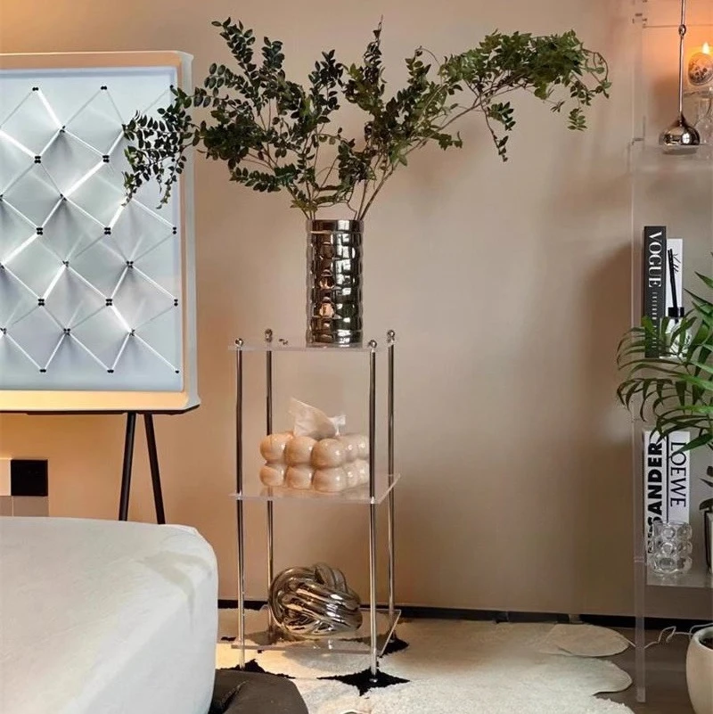 Acrylic shelf trolley, simple living room sofa side few transparent bedside tables multi-layer storage display rack