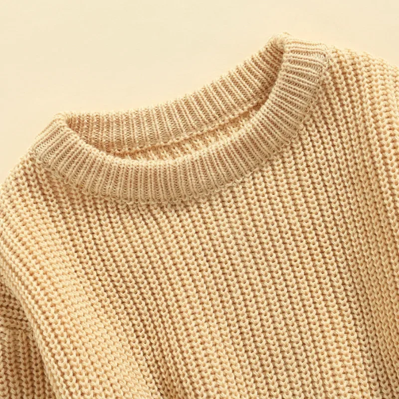 Baby Solid Color O-neck Sweater Winter, Unisex Baby Girl Boy Loose Fit Long Sleeve Knitted Pullover for Autumn, Winter