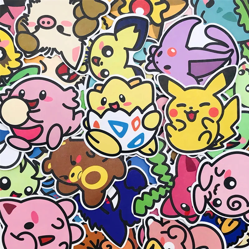 

53PCS Kawaii Anime Pocket Monsters Stickers Pikachu DIY Laptop Luggage Skateboarding Mobile Cartoon Student Toys Gift Stickers