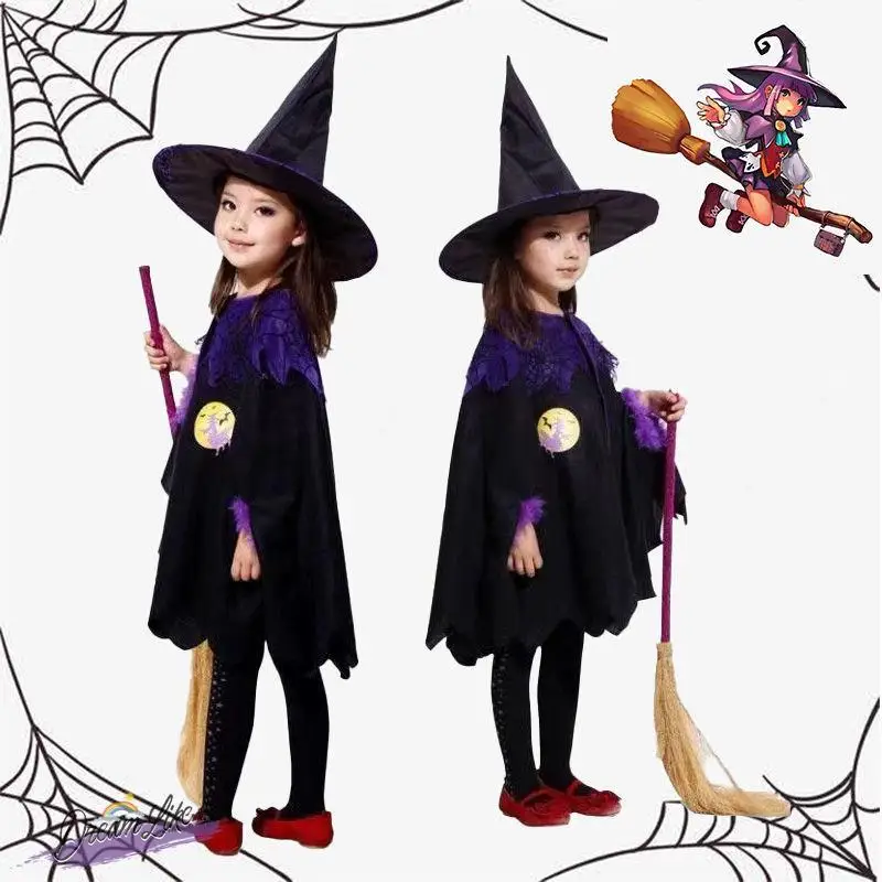 Conjunto de Disfraz de Bruja para Niños de Halloween, Capa y Vestido para Actuaciones, Disfraz de Brujita para Hija, Traje de Actuación para Padres e Hijos
