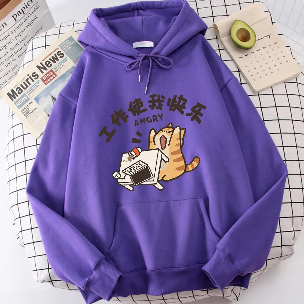 Fat Cat Slogans Work Is My Joy Boy Wei Clothing Casual High-Quality Hoodies Cartoon Fashion Hoody Daily Leisure Woolen Sweater