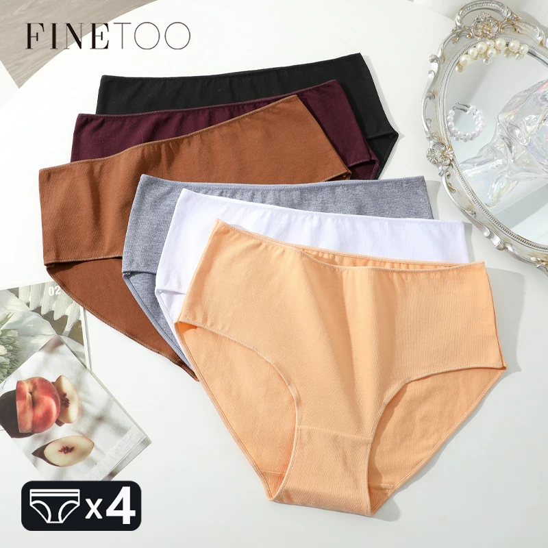 FINETOO 4 Teile/satz Baumwolle Hohe Taille Höschen Plus Größe Feste Unterwäsche Weibliche Komfort Unterhose Stretchy Dessous S-XXL Dessous