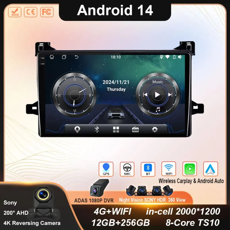 

Android 14 Carplay Auto для Toyota Prius XW50 2015 2016 2017 2018 2019 2020 Автомобильный радиоприемник Мультимедийный видеоплеер Навигация GPS 4G