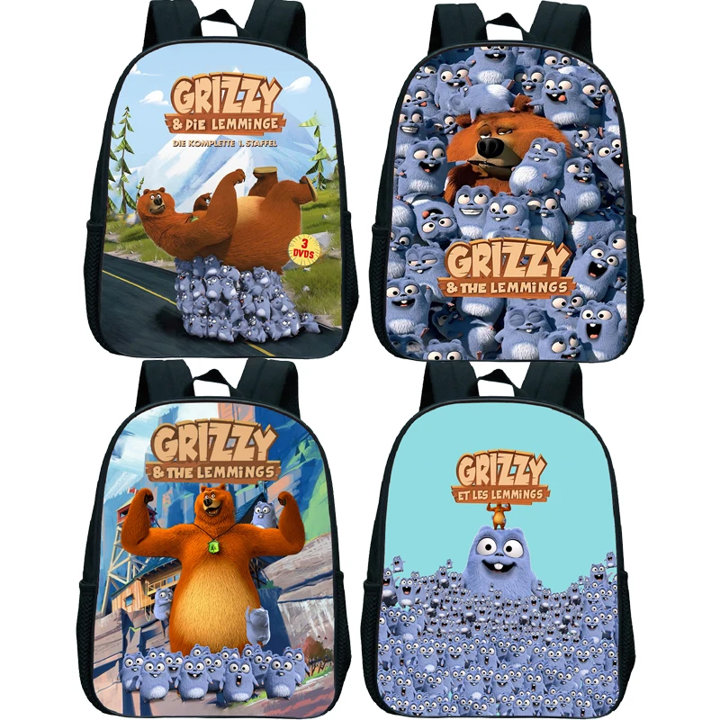 Grizzy and the Lemmings Children School Bags 3D Kids Backpack Kindergarten Boys and Girls School Bags Mini Backpack Book Bag