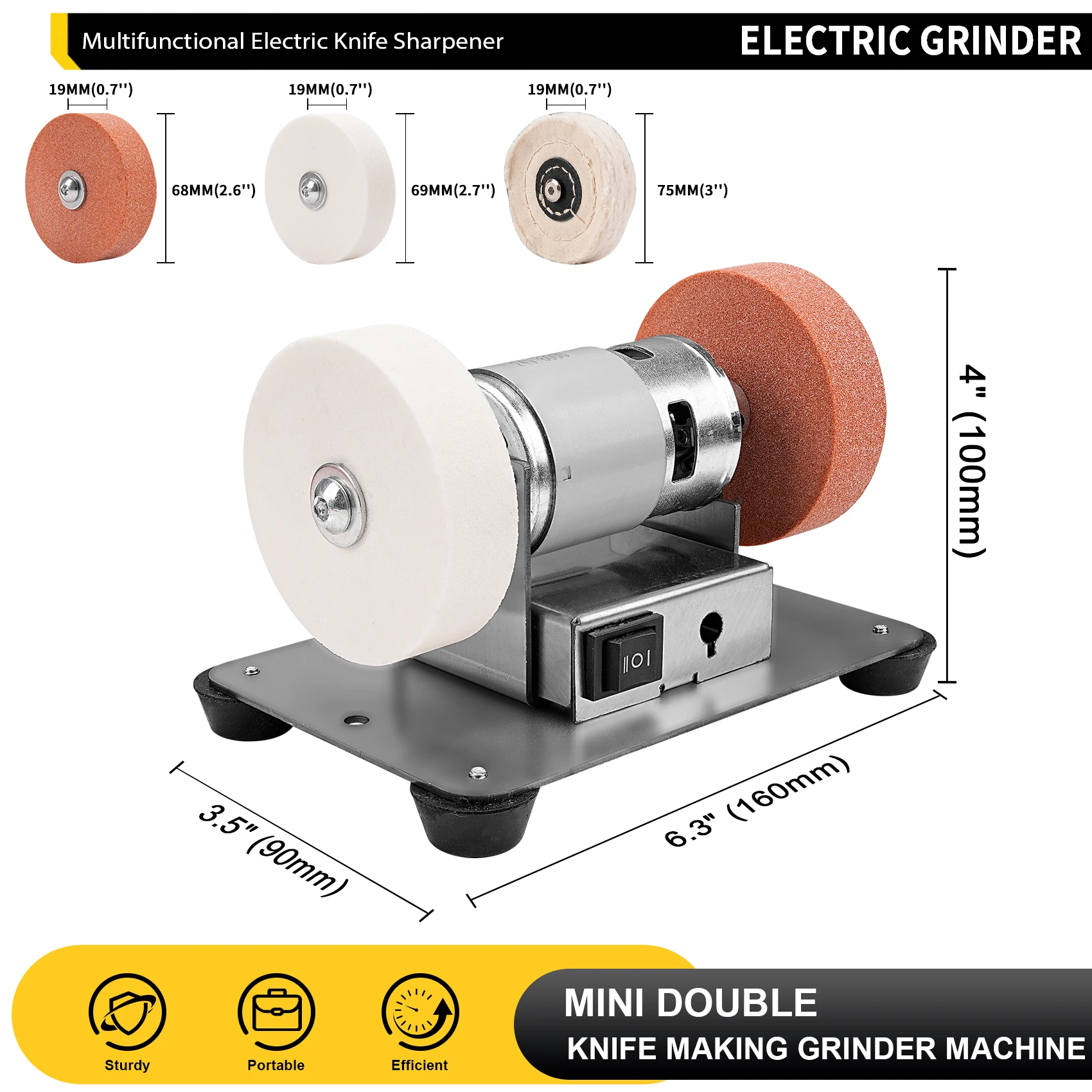 Sbestily Double Grinder Machine Set Electric Table Grinder Coarse & Fine Polishing for Grinding Jewelry Metal Stone Knife 100W