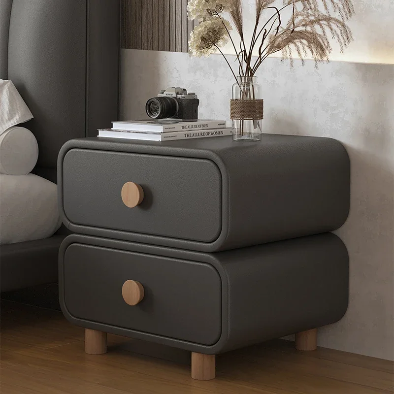 Luxury Beige Bedside Table Aesthetic Decorations Cabinet Storage Bedside Table Space Saving Bedside Table with Drawers Storage