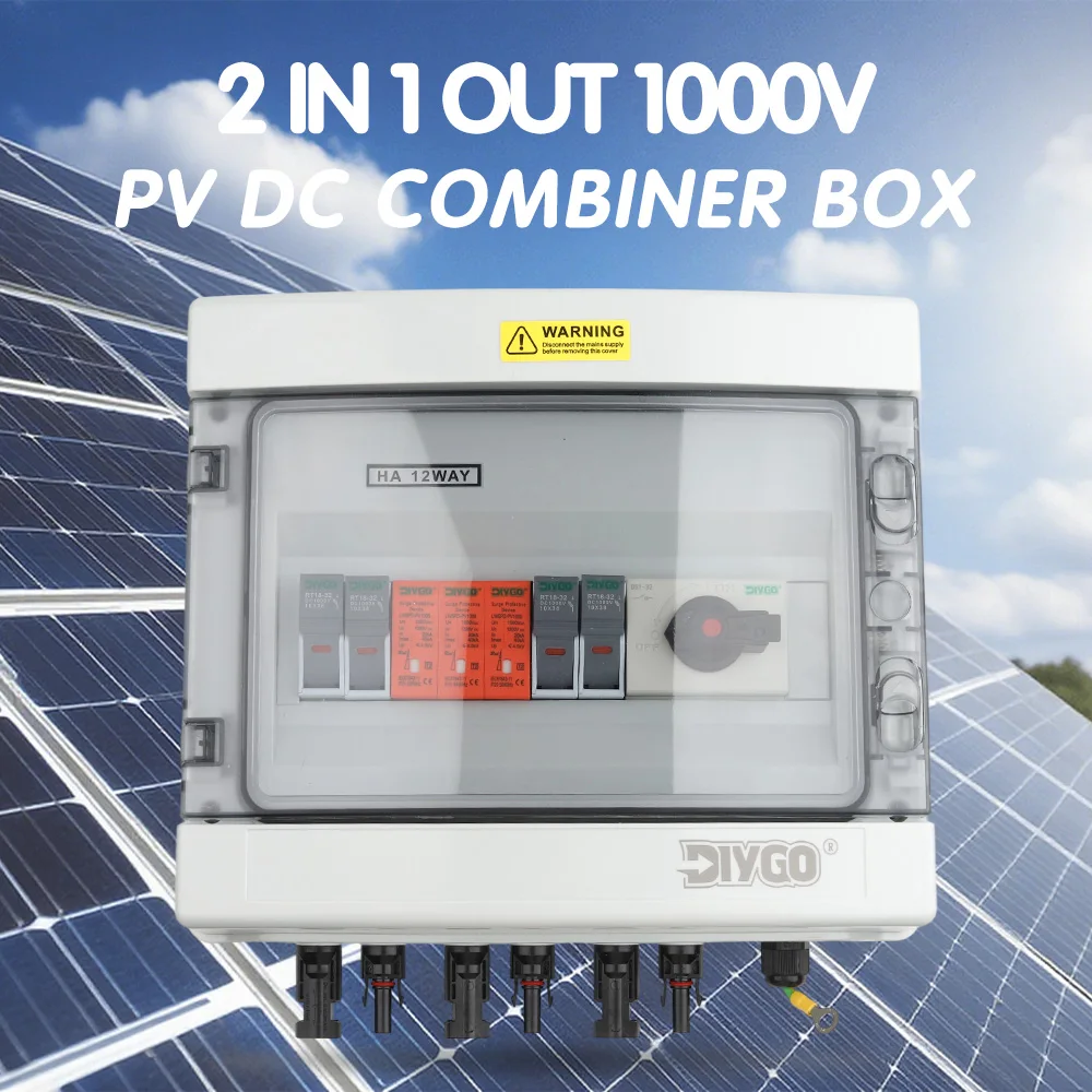 

1000V 2 In 1 Out Solar Photovoltaic Combiner Box Efficient Power Transfer Surge Lightning Protection DC Fuse Waterproof Case 32A