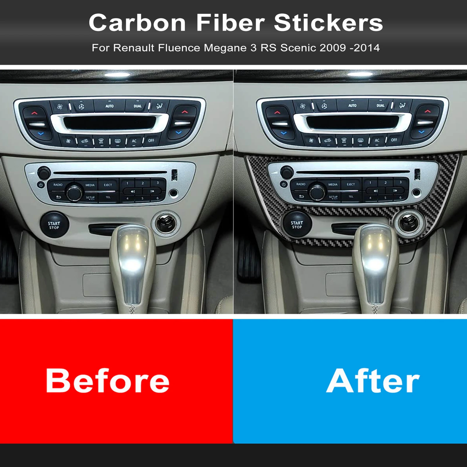 Soft Carbon Fiber Sticker For Renault Fluence Megane RS 2009 2010 2011 2012 2013 2014 2015 LHD RHD Car Central Switch Panel view 2