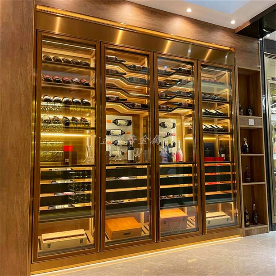 Thermostatic Wine Rack Display Design Luxury Glass Stainless Steel Dinning Room Wine Cabinet Restaurant Kast Club Furniture