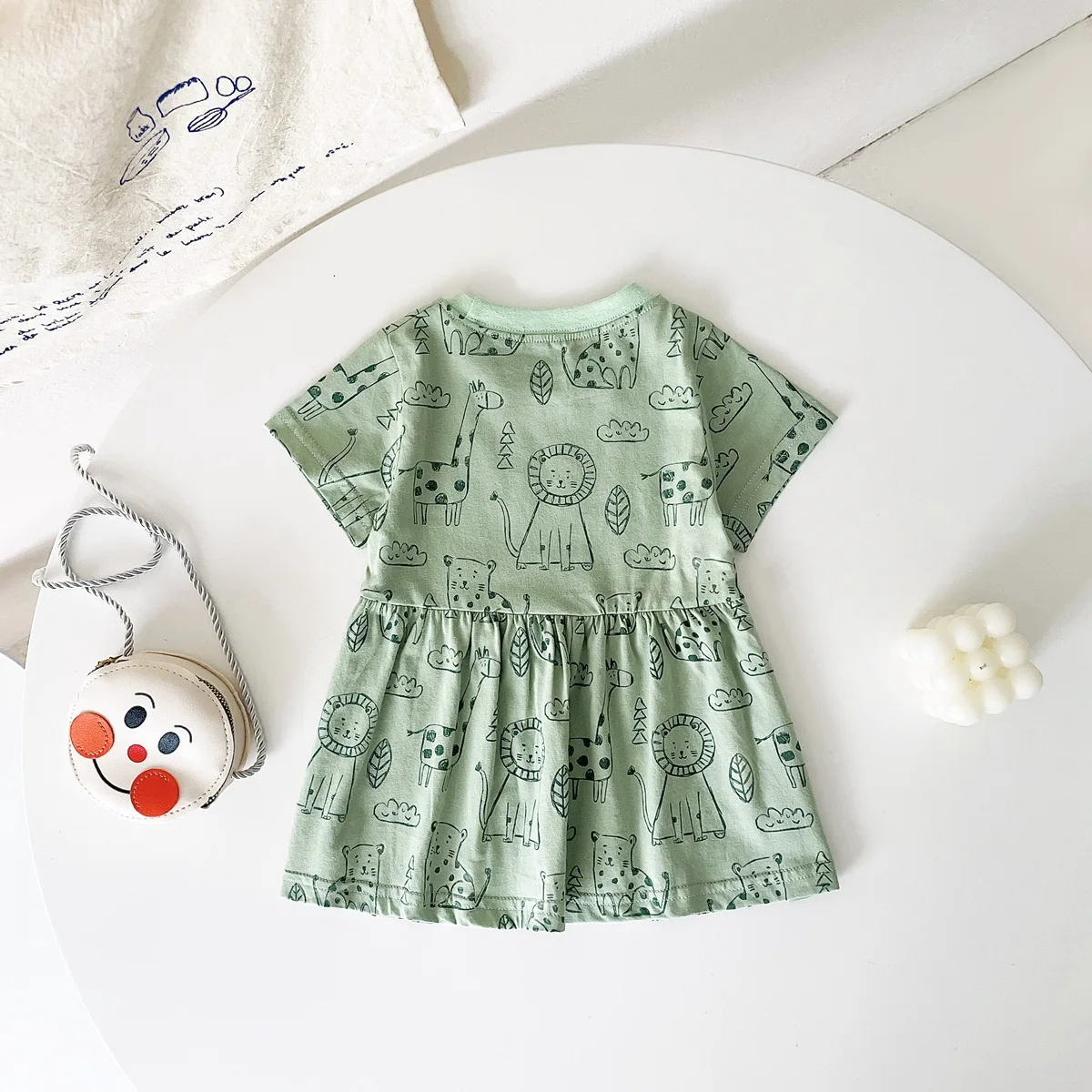 2025 Summer Girls Korean Version Cartoon Dress For 6M-4Y Kids Cotton Lion Elephant Pattern Casual Dress Toddler Baby Clothes