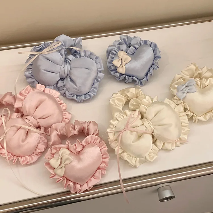 Lovely Sweet Party3D Heart Bow Pillow Scrunchie Elastic Hair Tie For Women Girls Bun Hairstyle Daily Casual Hair Decor Accessory